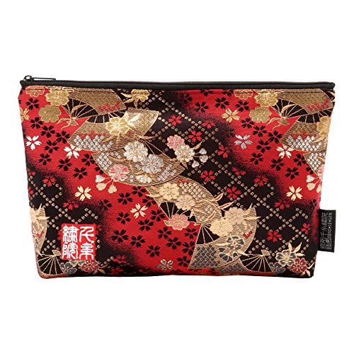千糸繍院 Brocade zipper pouch, lined with Nishijin brocade, size M. (Beniogizakura)