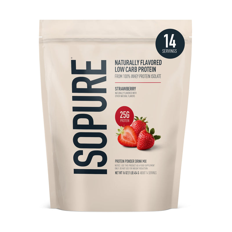 Isopure Low Carb 100% Pure Whey Isolate Protein Powder, Lactose Free, Gluten Free, With Vitamins, Strawberry, 25g Protein Per Serving, 1 Lb, 14 Servings (Packaging May Vary) | 25g Protein Per Serving, 100% Whey Protein Isolate, Lactose Free, Gluten Fre...