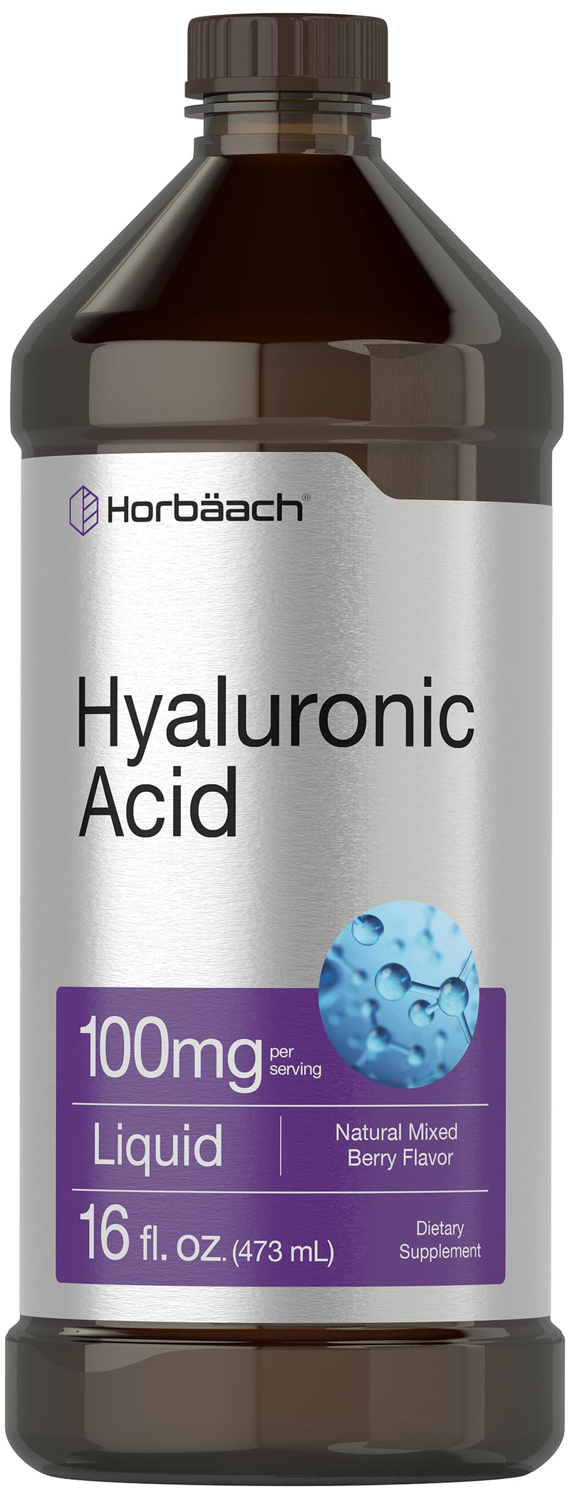 [Australia] - Horbäach Liquid Hyaluronic Acid Supplement | 100 mg | 16 oz | Mixed Berry Flavor | Non-GMO and Gluten Free Formula 