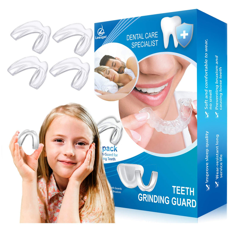 [Australia] - 4 Pack Kids Mouth Guard for Grinding Teeth, Night sleep Teeth Guards, Eliminates TMJ & Teeth Clenching, Stops Bruxism, Teeth Whitening Tray, Sport Athletic Mouth Guard (kid Size only fit for kids) 