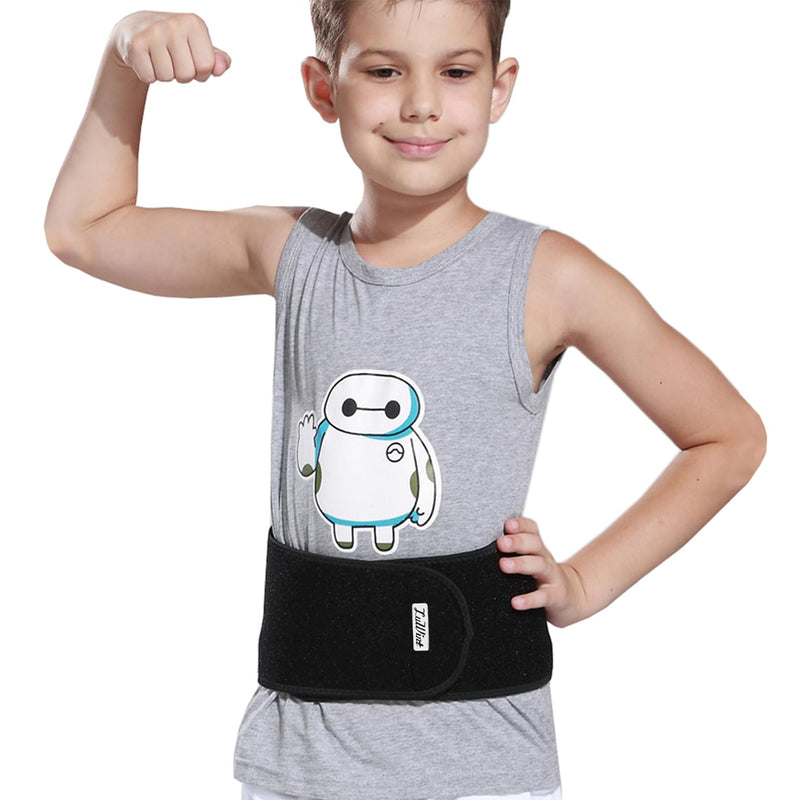 Luwint Kids Waist Belt Brace Support - Abdominal Binder Hernia Band for Waist Back Pain Relief Dance Yoga Volleyball Basketball (Black) Black