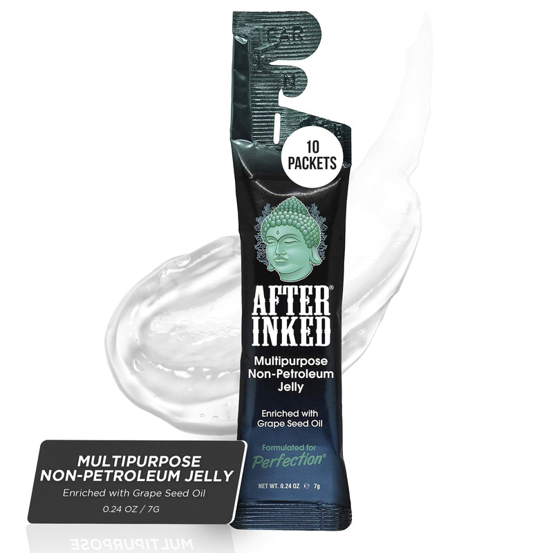 [Australia] - After Inked Tattoo Aftercare Non-Petroleum Jelly - With Grape Seed Oil, Essential for Tattoo Kit, PMU & Piercing Aftercare - Multipurpose Ointment - 7g Reclosable Packet (10-Pack) d) Packet: 0.24 Fl Oz (10 Units) 