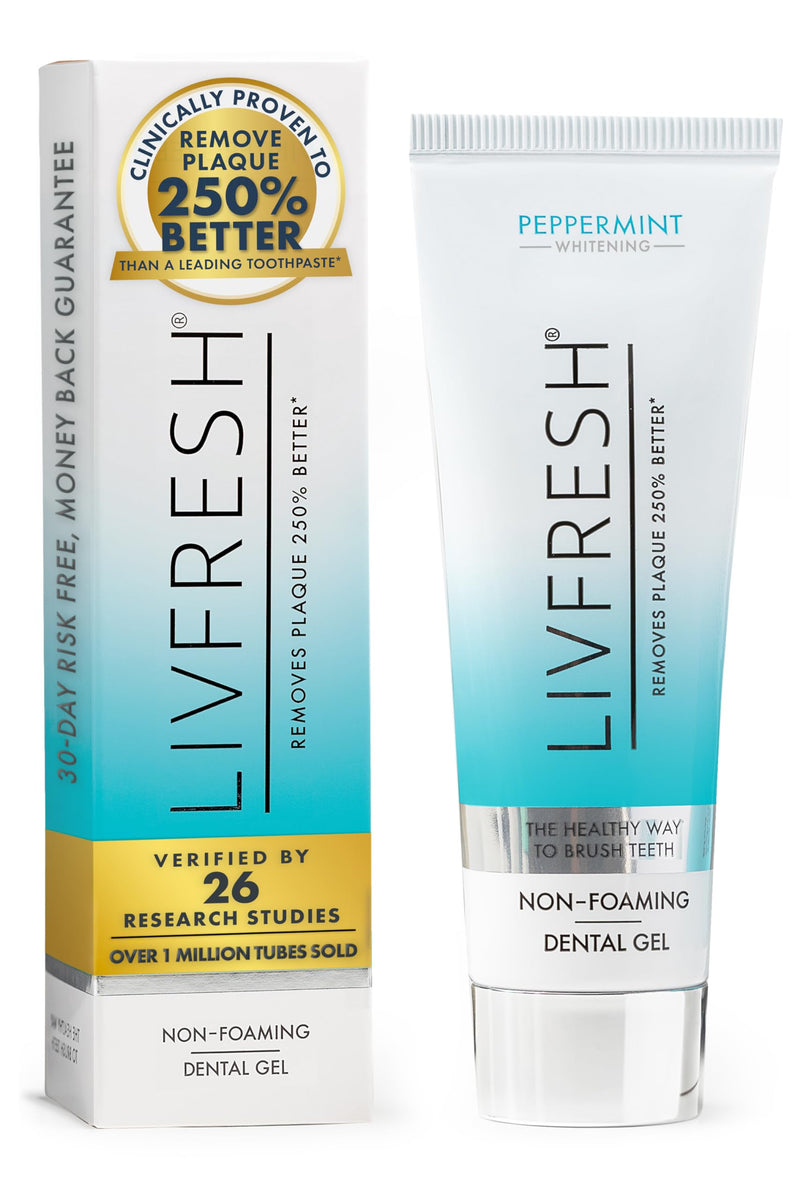 [Australia] - LIVFRESH Toothpaste Gel, Clinically Proven to Remove Plaque 250% Better, Improves Gum Health 190% Better, Prevents & Reduces Tartar, Peppermint Peppermint, Whitening, Non-Foaming 1.75 Ounce (Pack of 1) 