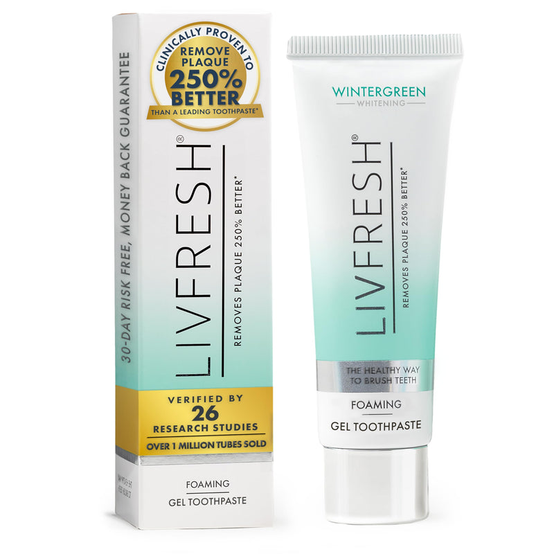 LIVFRESH Toothpaste Gel, Clinically Proven to Remove Plaque 250% Better, Improves Gum Health 190% Better, Prevents & Reduces Tartar, Freshens Breath, SLS Free Dental Gel, Wintergreen Wintergreen, Foaming, Whitening 1.75 Ounce (Pack of 1)