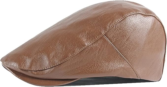 [Australia] - Men's Real Soft Leather Ivy Beret Newsboy Gatsby Golf Cabbie Flat Cap Hats Tan Medium 