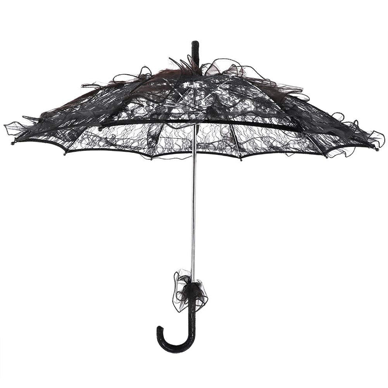 Fdit Bridal Lace Cotton Umbrella Parasol Costume for Wedding Parties Dancing Photography Prop(Black)