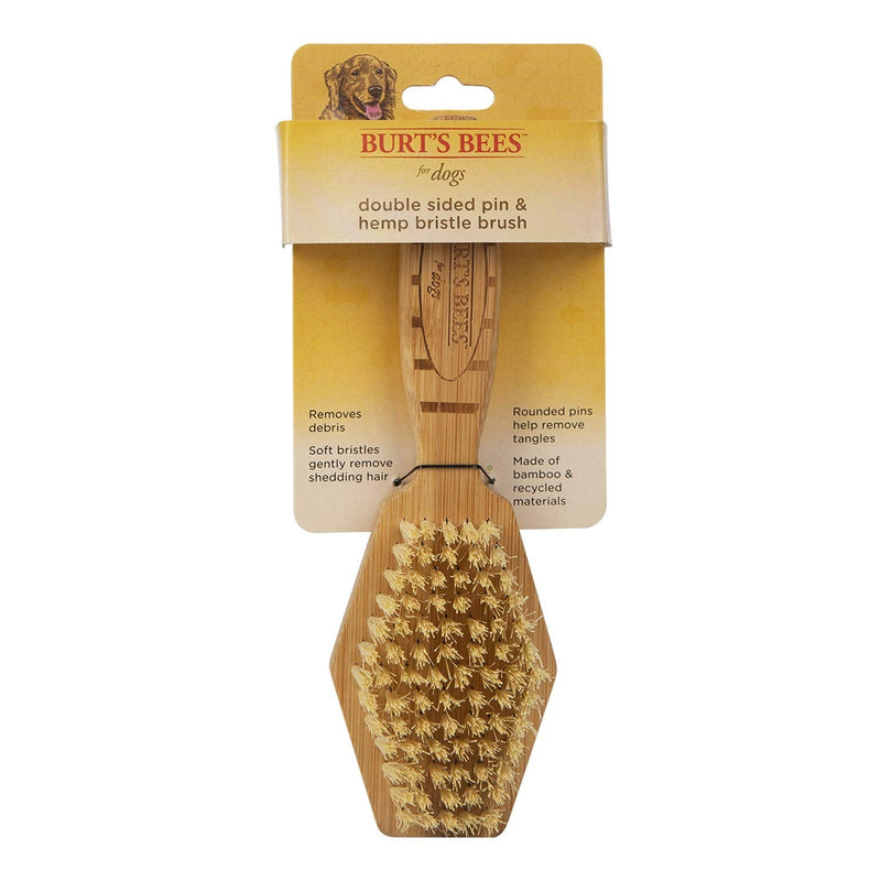 Burt's Bees for Pets Double Sided Pin & Hemp Bristle Dog Brush | Best All-Purpose Dog Brush to Reduce Shedding | for Long & Short Haired Large Dogs, Bamboo Brown Large - 1 Count - PawsPlanet Australia