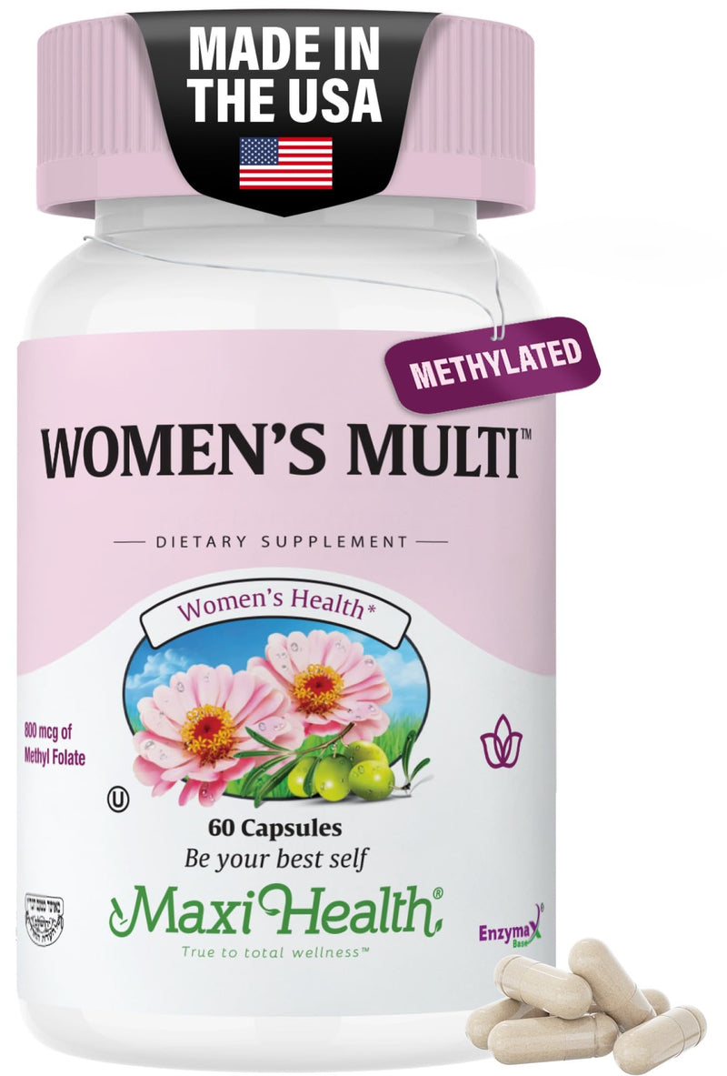 Maxi Health® Women's Multivitamin with Probiotics & Biotin (60 Capsules) | Kosher | Methylated Multivitamin for Women | Probiotics & Biotin for Energy, Skin & Gut Support | Non-GMO | Doctor Formulated 60 Count (Pack of 1)