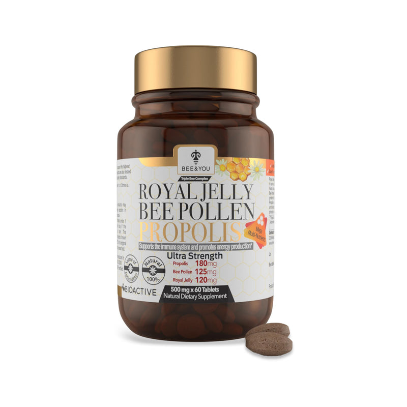 [Australia] - BEE and YOU Royal Jelly Tablet, Propolis Extract, Bee Pollen, 100% Natural Superfood, Ultra Pure, Immune Support Supplement, Improve Energy, Focus, Antioxidants, Fresh, Keto, Paleo, Gluten-Free | 60ct Royal Jelly 60ct 