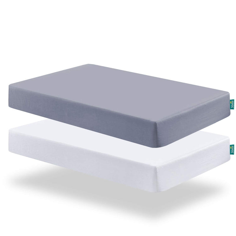 [Australia] - Biloban Pack and Play Sheets Fitted, 2 Pack Pack and Play Sheet Fits for Graco Pack n Play Mattress, Neutral Playard Sheets for Baby Boys and Girl, Grey & White, 38”X 26” 38 X 26 Inch 