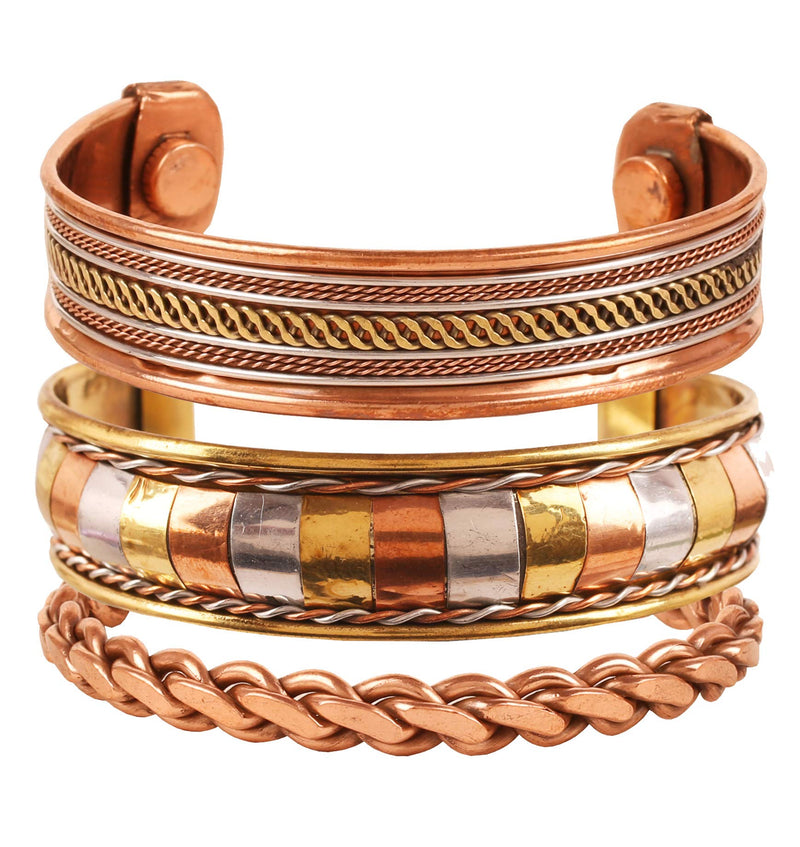 [Australia] - Touchstone copper bracelets | gift for men women |adjustable 100% pure solid real magnetic jewelry | handmade bracelet set combo | rope braided tibetan bangles. Two tone 3 