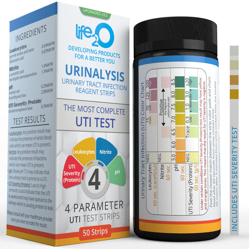 [Australia] - 4-in-1 Full Panel UTI Test Strips for Women, Men & Kids with UTI Severity (Protein), Urinalysis Urine Test Strips for Bladder and Urinary Tract Infections at Home (50 Strips) 