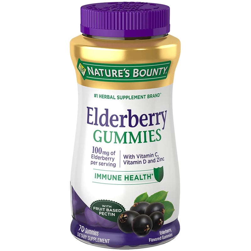[Australia] - Nature's Bounty Elderberry Gummies, Dietary Supplement, Supports Immune Health, Contains Vitamin A, C, D, E and Zinc, 100 mg, 70 Gummies 70 Count (Pack of 1) 