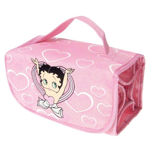 Betty Boop Pink Organizer Wrap Bag – Glittery Foldable Makeup & Storage Case with Clear Compartments – Cosmetic, Pencil, Jewelry, Toiletry & Accessory Gift Pouch for Women, Girls & Fans- Travel