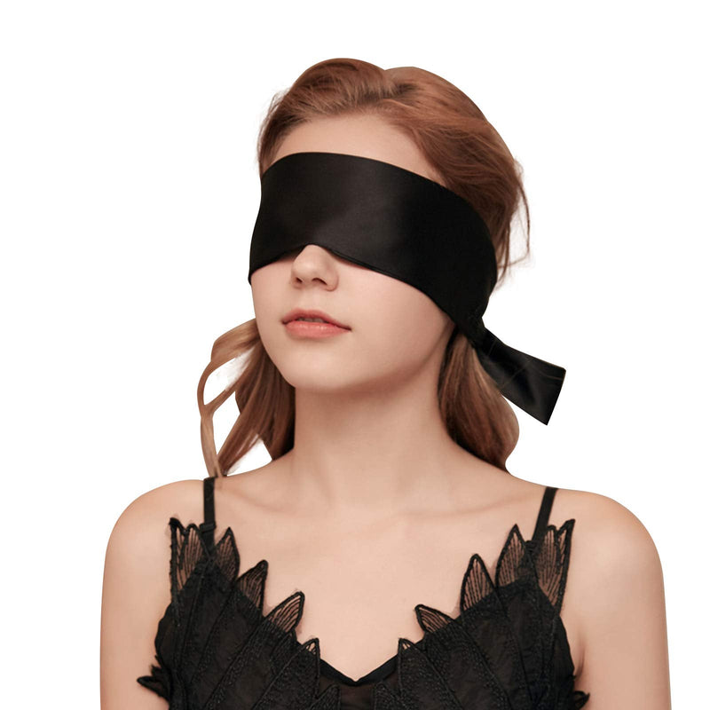 [Australia] - YOMORIO Satin Bandage Blindfold Eye Mask Sexy Playsuit Lingerie Accessories All-black 