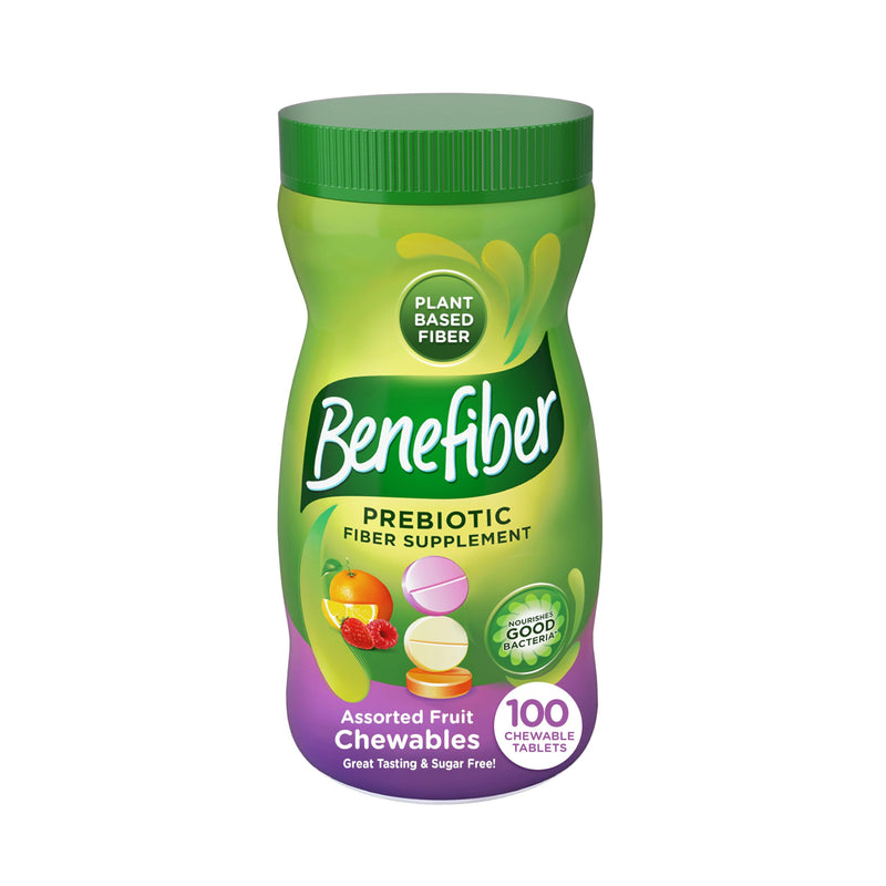 [Australia] - Benefiber Chewable Prebiotic Fiber Supplement Tablets for Digestive Health, Assorted Fruit Flavors - 100 Count 
