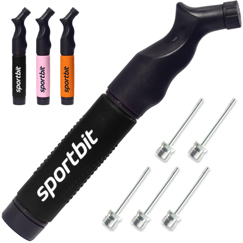 [Australia] - SPORTBIT Ball Pump with 5 Needles - Push & Pull Inflating System - Great for All Exercise Balls - Volleyball Pump, Basketball Inflator, Football & Soccer Ball Air Pump - Goes with Needles Set Black 