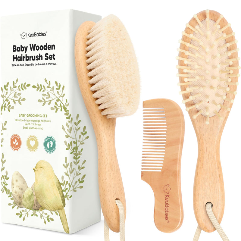 [Australia] - Baby Hair Brush and Comb Set for Newborn - Wooden Baby Hair Brush Set with Soft Goat Bristle, Baby Brush Set for Newborns Baby Brush and Comb Set Girl, Boy, Toddler Cradle Cap Brush (Oval, Walnut) Oval 