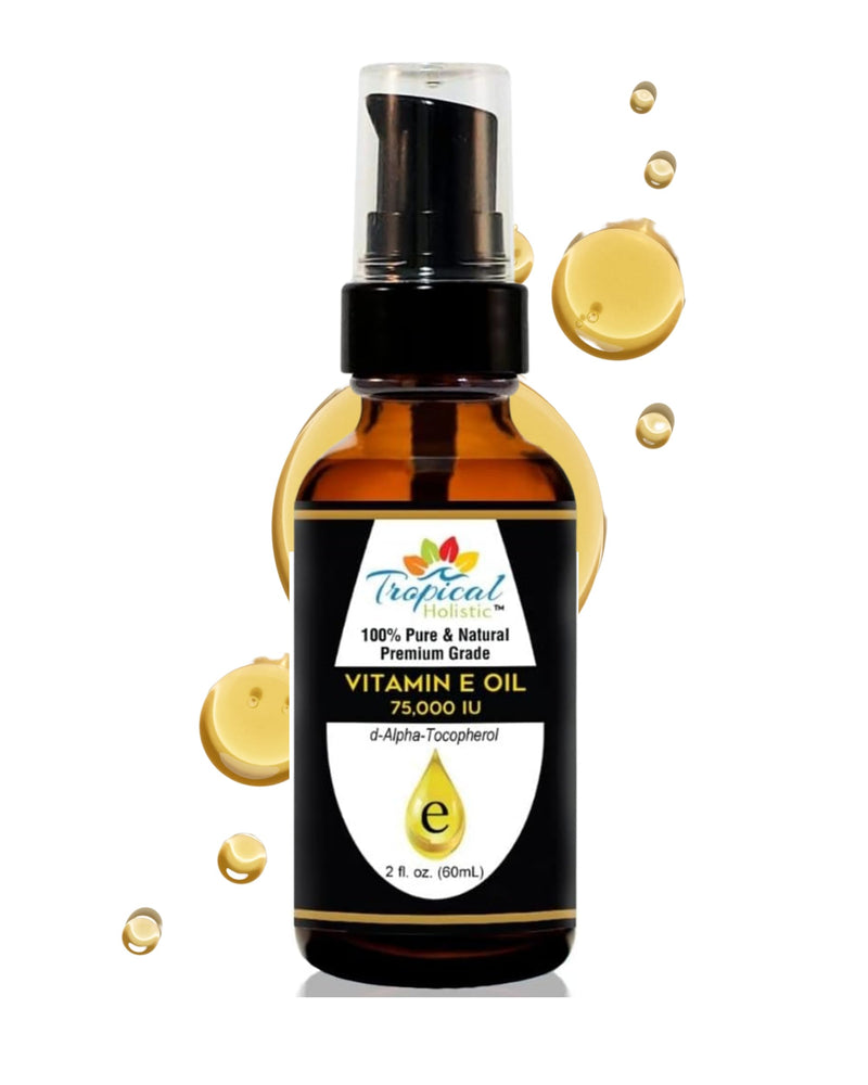 Tropical Holistic Vitamin E Oil, 100% Pure Max Strength 75,000 IU Vitamin E, Antioxidant Rich Skincare Oil for Face, Hair, Body & Nails, 2 oz 2 Fl Oz (Pack of 1)