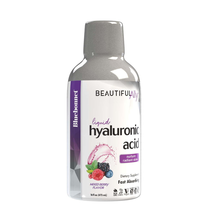 [Australia] - Bluebonnet Nutrition Beautiful Ally Liquid Hyaluronic Acid, Nurture Radiant Skin*, Non-GMO, Vegan, Kosher Certified, Gluten-Free, Soy-Free, Dairy-Free, Mixed Berry Flavor, 16 fl oz, 32 Servings 