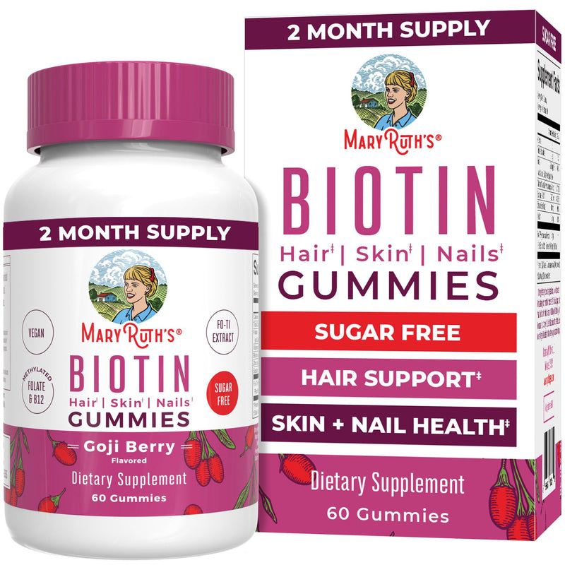 MARYRUTH'S Biotin Gummies, Hair Growth, Vegan, Sugar Free, Non-GMO, 60 Ct | Sugar Free, Vegan, Non-GMO, 2,500 mcg Biotin, Hair Skin and Nails 60 Count (Pack of 1)
