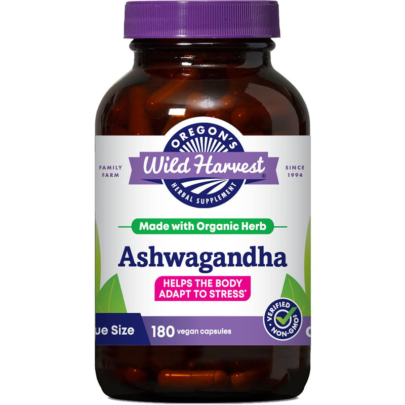 [Australia] - Oregon's Wild Harvest Organic Ashwagandha Non-GMO Herbal Supplements for Stress Relief, Immune Support, Balanced Energy Levels & Mood Support, 180 Count 