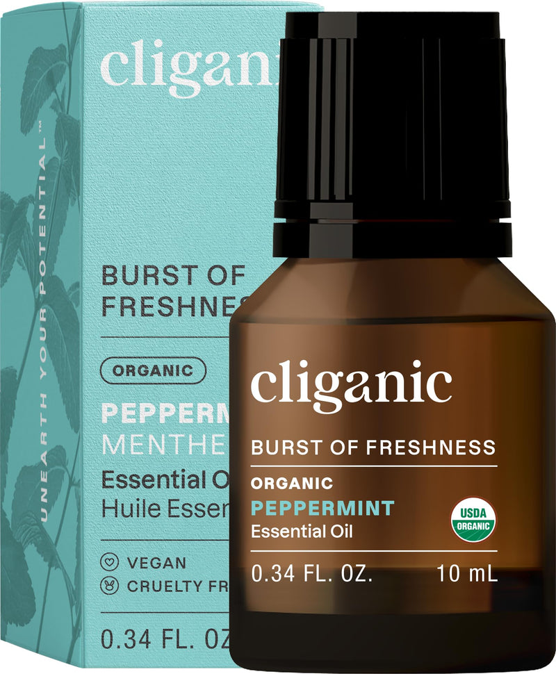 [Australia] - Cliganic Organic Peppermint Essential Oil, 100% Pure Natural Undiluted, for Aromatherapy | Non-GMO Verified (Packaging May Vary) 0.33 Fl Oz (Pack of 1) 