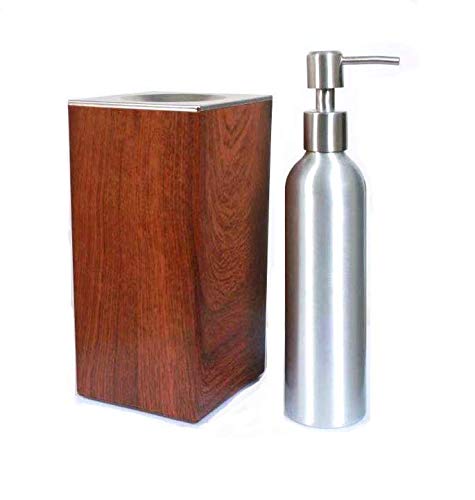 Massage Oil Warmer for Pro Spa Massage, Home Lotion Warmer with Aluminum Bottle Pump Set, Plug-in Oil Heater Beauty Salon Treatment Equipment Cherry Wood