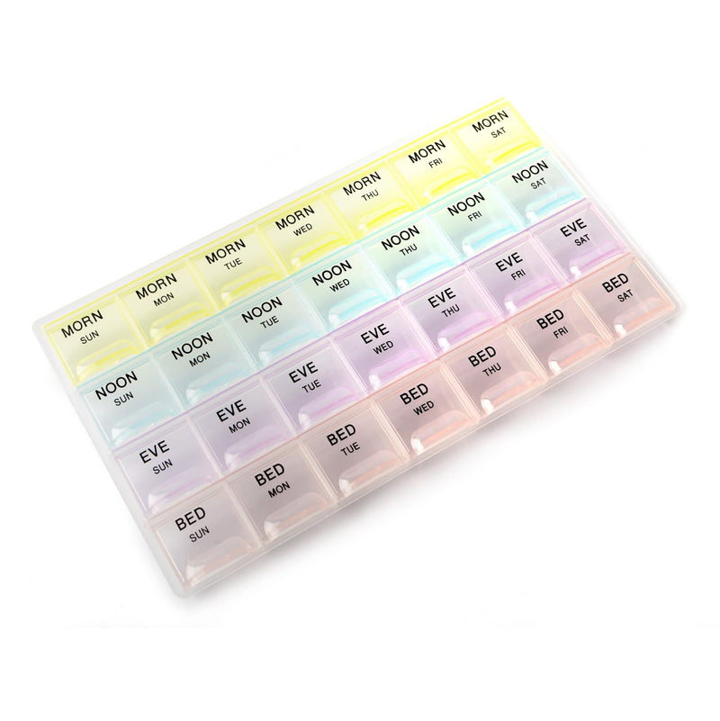 Deke Home - Pill Organizer 4 Times a Day, Weekly Medicine Box with Morning, Noon, Evening, Bed Compartments, Large, Translucent, Easy-to-Open Pill Case, 7-Day Travel Medication Organizer for Vitamins. 1 Count (Pack of 1)