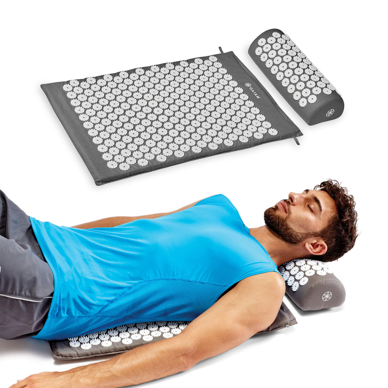[Australia] - Gaiam Acupressure Mat and Pillow Set, Acupuncture Style Massage Mat & Pillow, Relief for Sciatic Nerve, Muscle Tension, Fibromyalgia, Neck, Shoulder & Back Pain, Migraine & Headaches and Insomnia Grey 
