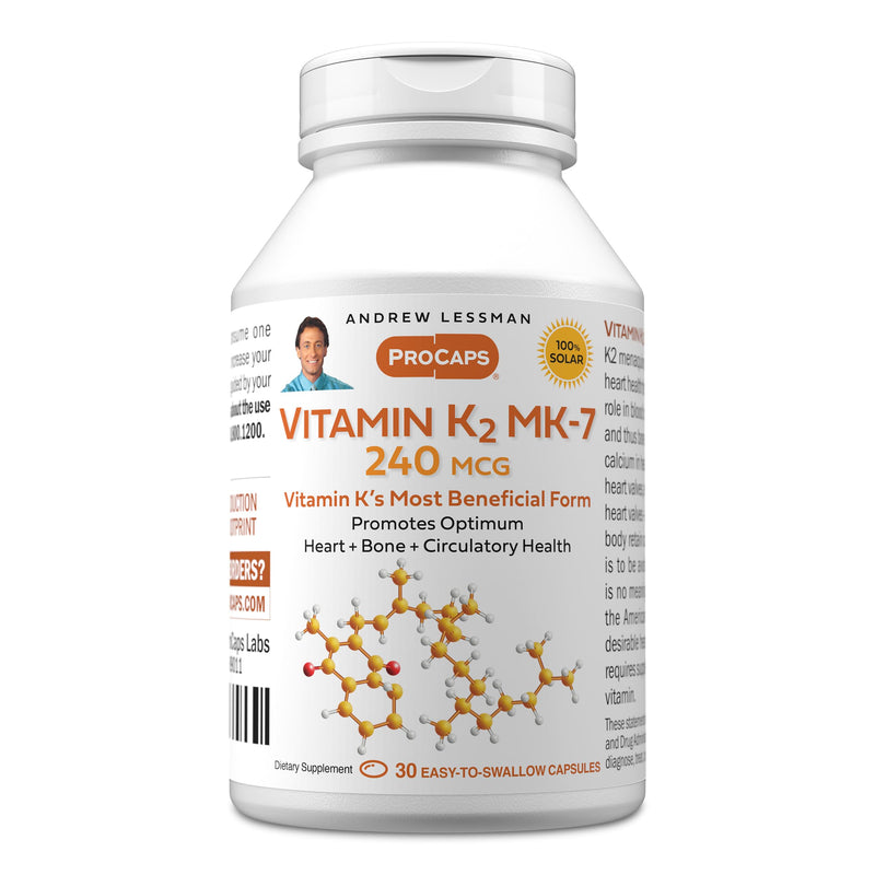 ANDREW LESSMAN ProCaps Vitamin K2 MK7 240 mcg, 30 Softgels | Bioavailable MK-7 supports healthy calcium utilization for bone strength, heart health & arterial flexibility. 30 Count (Pack of 1)