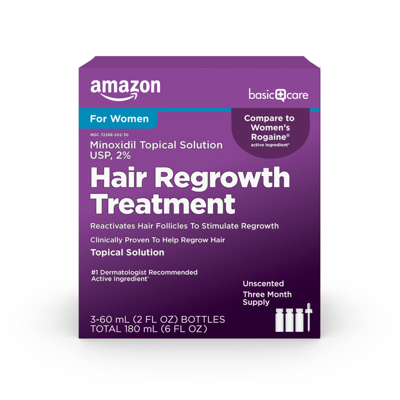 Amazon Basic Care Minoxidil Topical Solution, 2 Percent, Hair Regrowth Treatment For Women, 6 Ounce