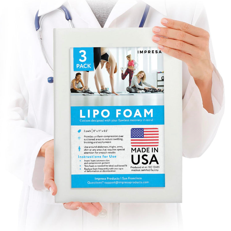 [Australia] - IMPRESA White Liposuction Foam Pads - 3 Pack - Aftercare for Liposuction, Tummy Tuck Surgery, and C-Sections - Great to Use with Post Surgery Compression Garments or Medical Corset (8 x 11 x 0.5 in) 