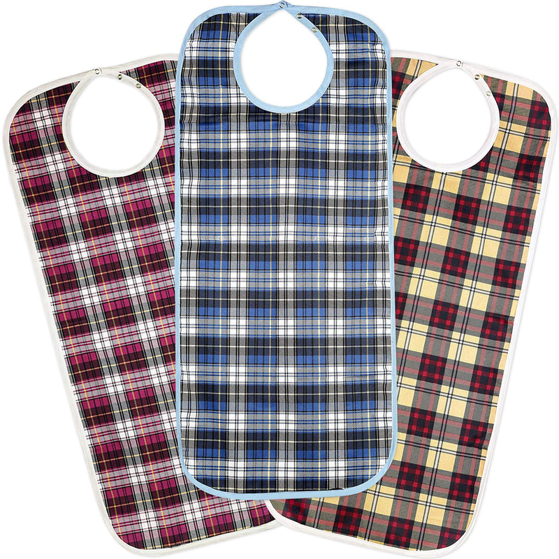 [Australia] - Medokare Adult Bibs for Eating, Washable Clothing Protectors for Women and Men Multicolor Multi 3 Pack 