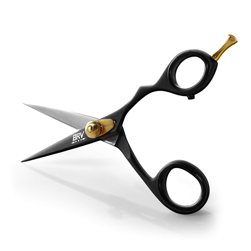 BRV MEN Professional Mustache & Beard Trimming Scissors - 5.5" | High Carbon Stainless Steel & Hammer Forged Mustache Scissors | Razor Sharp Facial Hair Trimming Shears (RIGHT HANDED - Black) Right Handed - Black
