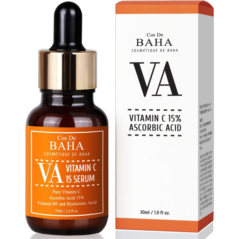 Cos De BAHA Vitamin C(Ascorbic Acid) 15% Serum 1 Fl Oz – Korean Skin Care for Dull & Uneven-Looking Skin, Brightening Face Serum with Ascorbic Acid, 30ml