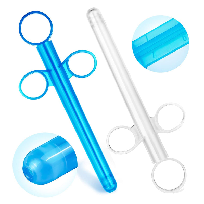 [Australia] - Lube Applicator Syringe with Precise Scales, 6.5” Personal Lubricant Shooter with Air-Proof Silicone Cap, Reusable Durable Applied for Men, Women & Couples Blue+white 