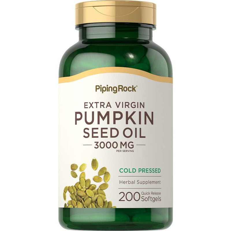 [Australia] - Piping Rock Pumpkin Seed Oil Capsules 3000mg | 200 Count | Cold Pressed Herbal Supplement | Extra Virgin | Non-GMO, Gluten Free 