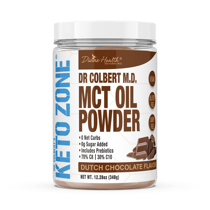 [Australia] - Divine Health Dr. Colbert's Keto Zone MCT Oil Powder | Dutch Chocolate Flavor | 70% C8 | 30% C10 | All Natural Keto Approved for Ketosis | 0 Net Carbs | Gluten Free | 30 Day Supply | 348g | 12.28 Ounce (Pack of 1) 