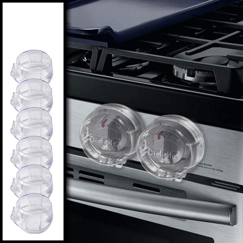 [Australia] - 6 Pack Clear Stove Knob Safety Covers - Protect Little Kids with A Child Proof Lock for Oven/Stove Top/Gas Range - Baby/Toddler Kitchen Safety Guard - Check Dimensions 