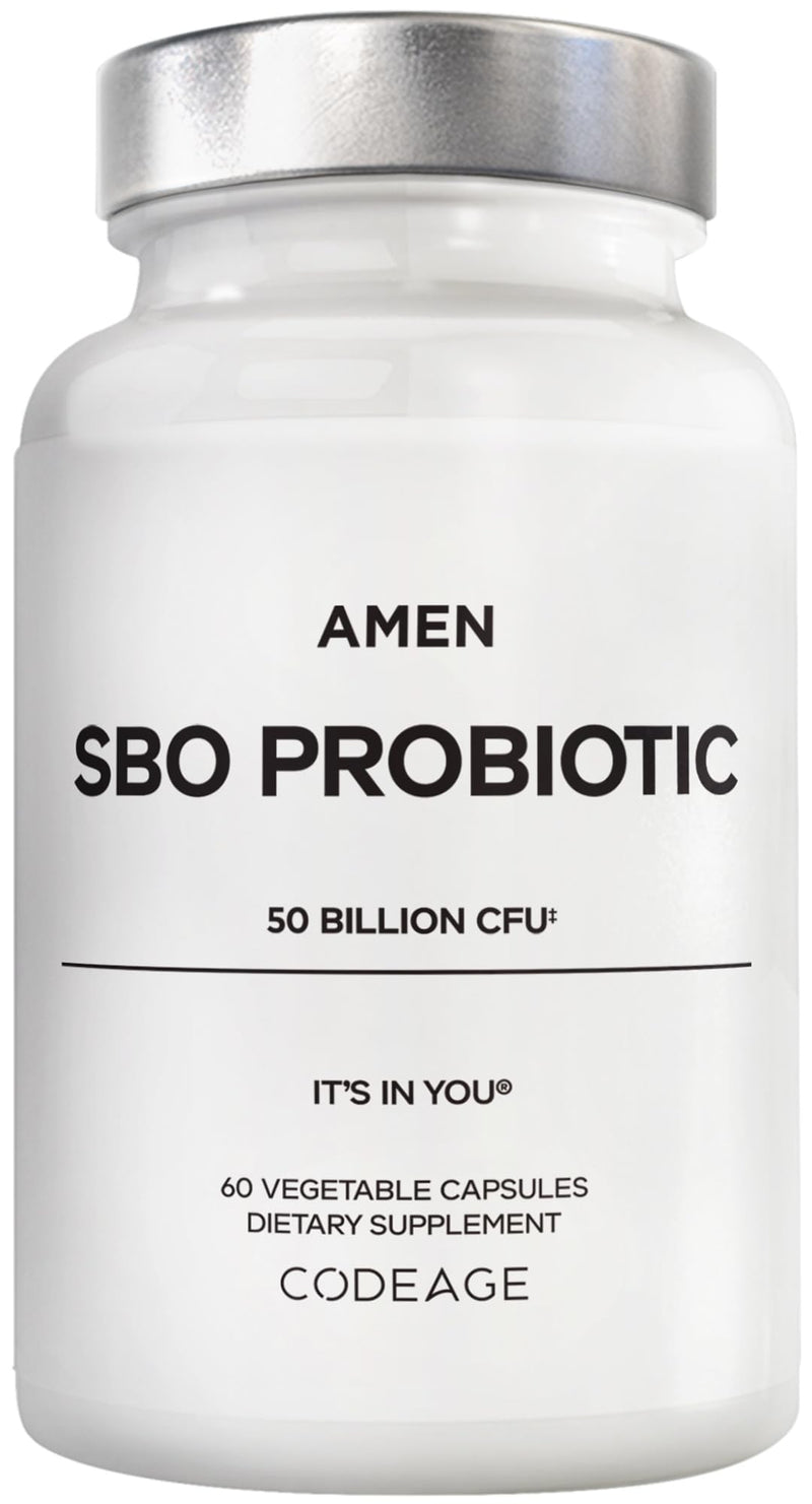Amen SBO Probiotics Supplement, 50 Billion CFU, Prebiotics, 60 Capsules | Soil-based probiotic 50 billion CFU with prebiotics blend, sprouted broccoli, artichoke and acacia fiber. Vegan, non-GMO.