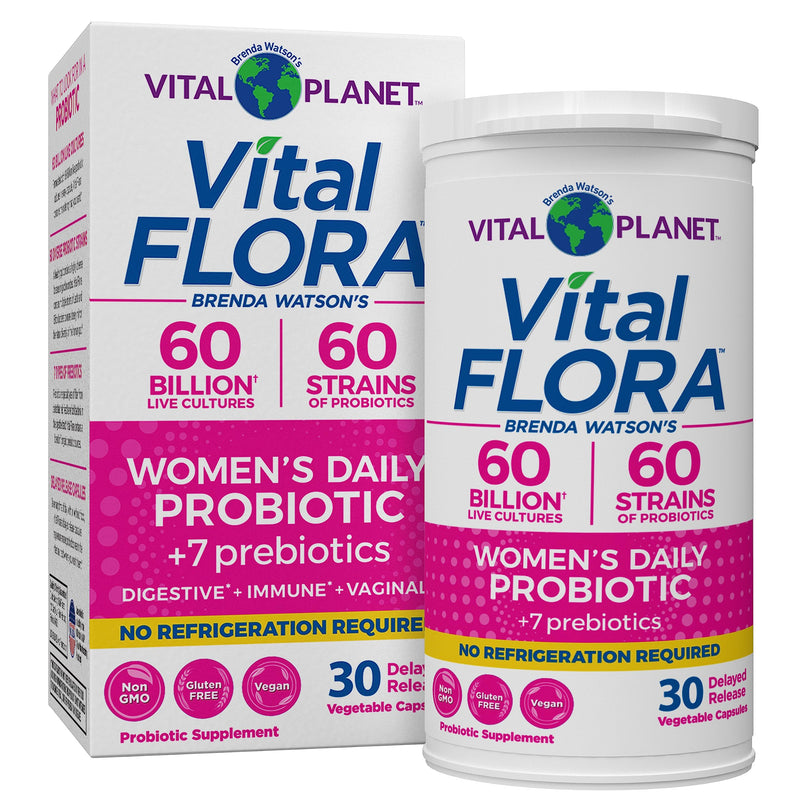 Vital Planet - Vital Flora Probiotics for Women 60 Billion CFU, Diverse Strains, Daily Shelf Stable Probiotic with Organic Prebiotics, for Vaginal Support, Immune and Digestive Health 30 Capsules 30 Count (Pack of 1)