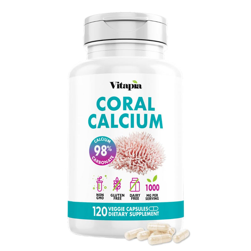 Vitapia Coral Calcium Powder 1000mg Capsules for Overall Health, Bone Health, PH Level Balance, Trace Minerals Support - 120 Veggie Capsules - Non-GMO & Gluten-Free Supplement 120 Count (Pack of 1)