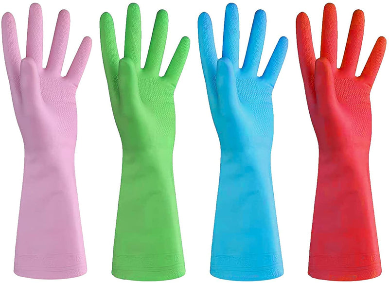 [Australia] - Dishwashing Rubber Gloves for Cleaning – 4 Pairs Household Gloves Including Blue, Pink, Green and Red, Non Latex and Fit Your Hands Well, Great Kitchen Tools 