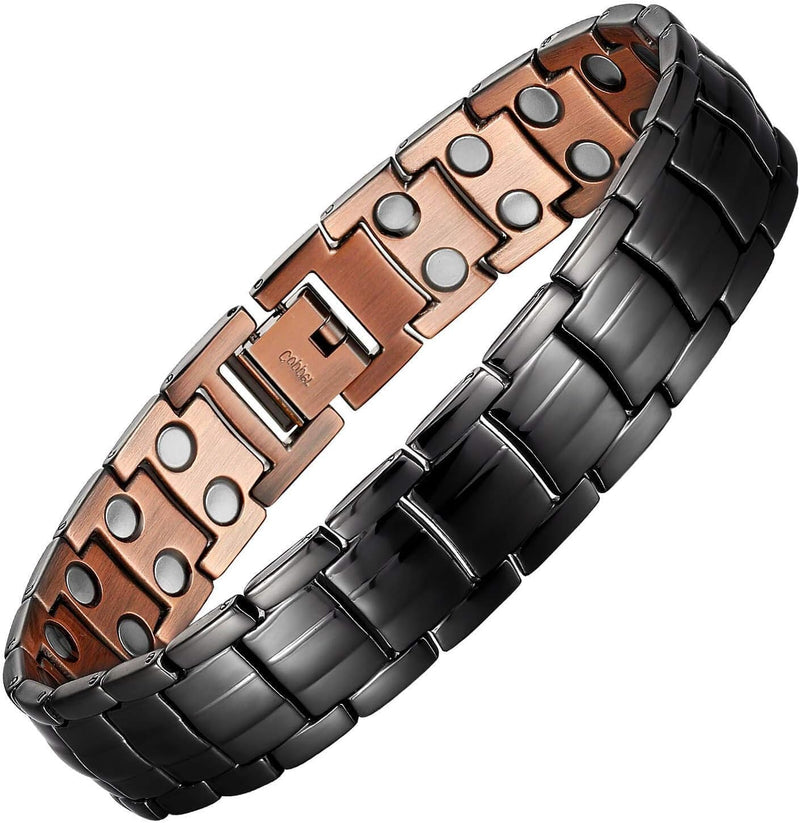 [Australia] - MagEnergy Mens Copper Magnetic Bracelets, 99.9% Pure Copper Bracelet with Double-Row Strength Magnets, Adjustable Jewelry with Sizing Tool Black 
