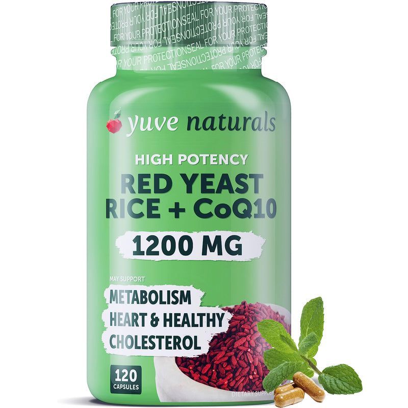 [Australia] - Red Yeast Rice 1200 mg Capsules with CoQ10 – Maintain Healthy Cholesterol Levels, Herbal Heart Health Vegan Red Yeast Rice Supplement - Red Rice Yeast with CoQ10 for Women & Men - 120 Ct 7.5 Pound (Pack of 1) 