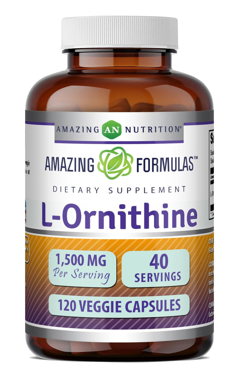 Amazing Formulas L-Ornithine 1500 Mg Per Serving Veggie Capsules Supplement | Non-GMO | Gluten Free | Made in USA (120 Count) Unflavored - 120 Count