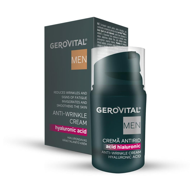 Gerovital MEN Anti Wrinkle Face Cream with Hyaluronic Acid, Vitamin E, Facial Skin Care, Moisturizer Face Cream, Anti Aging, 30 milliliters