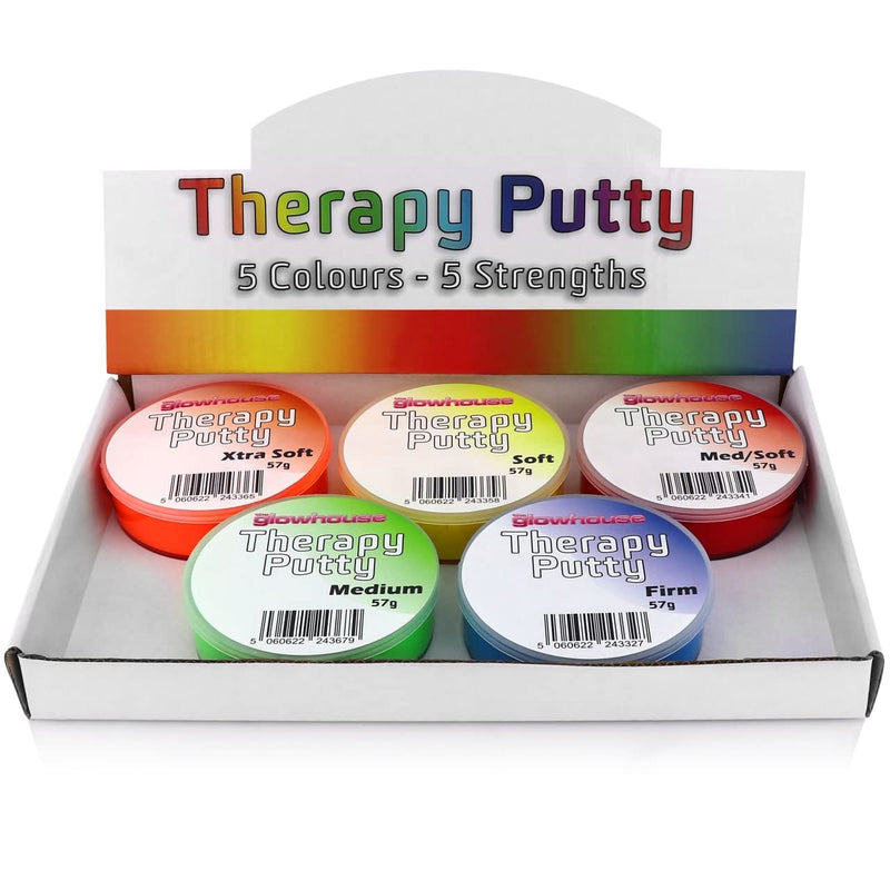 [Australia] - Premium Set of 5 x Therapy Putty Squeezable Non-Toxic, Hand Exercise, Anti-Stress - 5 Strengths for Adults & Children 57g Colour Coded Tubs 