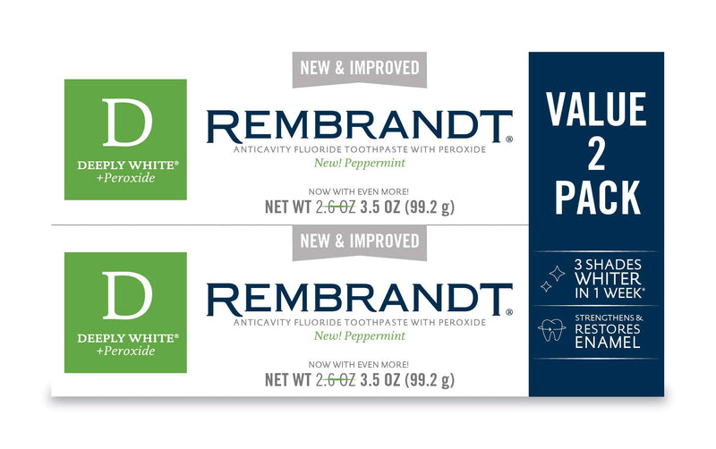 [Australia] - Rembrandt Deeply White + Peroxide Whitening Toothpaste, Peppermint Flavor, 3.5-Ounce (Pack of 2) (Packaging may Vary) 3.5 Ounce (Pack of 2) 